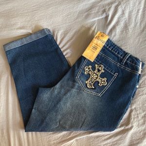 Blue, 14W, and embellished back revolt jeans in dark blue wash
